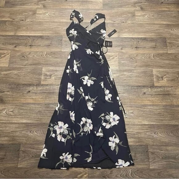 NEW Lulu's All Mine Navy Blue Floral Print High-Low Wrap Dress Size Small NWT - Picture 6 of 9